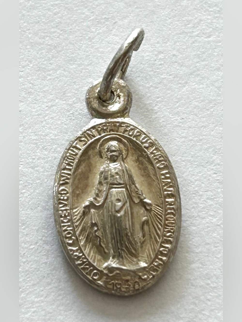 Sterling Silver Religious Oval Pendant Charm - Miraculous Medal
